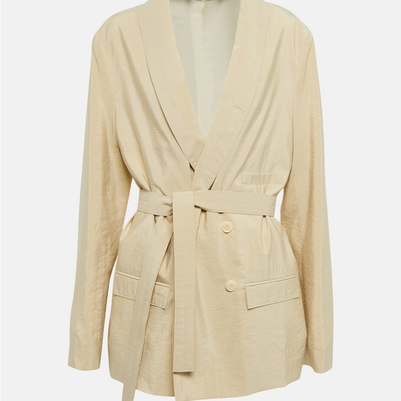 Lemaire Cream Dry Silk Belted Blazer Jacket Fr 34